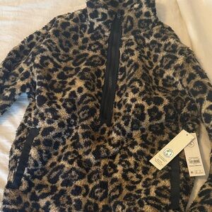 No Boundaries Leopard Print Fleece Pullover Jacket - Black & Brown